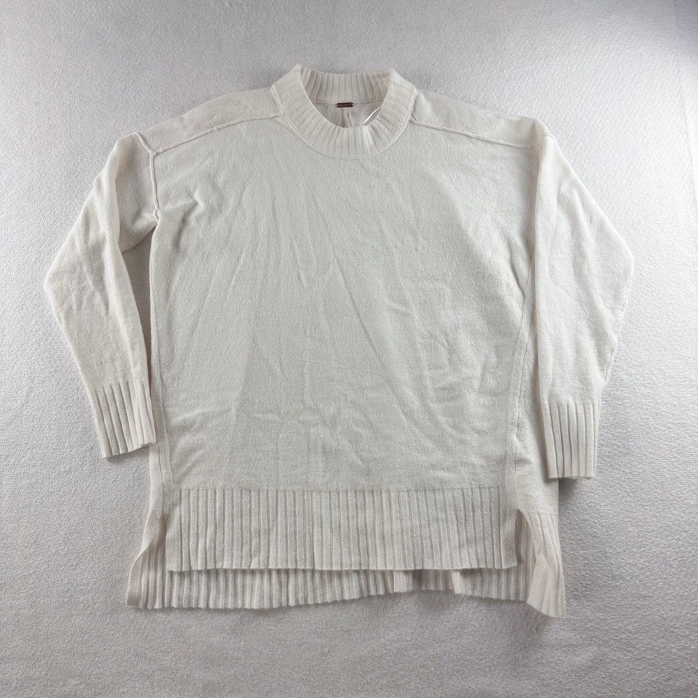 Free People Ottoman Slouchy Tunic Sweater Ivory Mock Neck Oversized Small